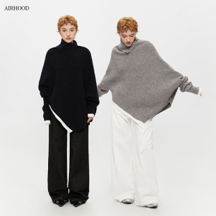 AIRHOOD 美式 高级设计感不规则宽松毛衣女2025秋冬季 半高领针织衫