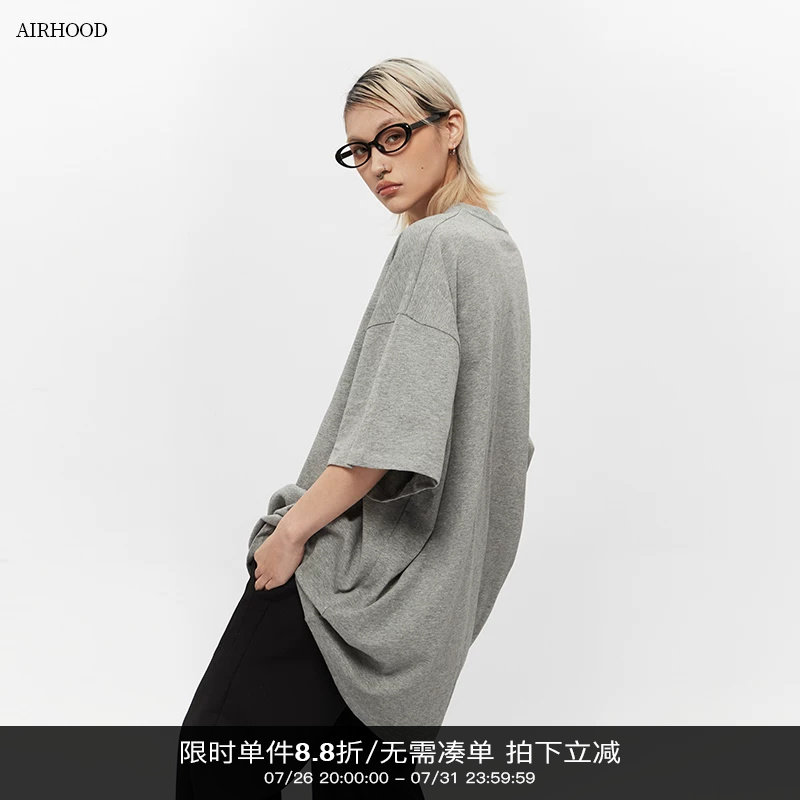 AIRHOOD美式中长款纯棉oversize休闲短袖T恤女大版宽松半袖上衣夏