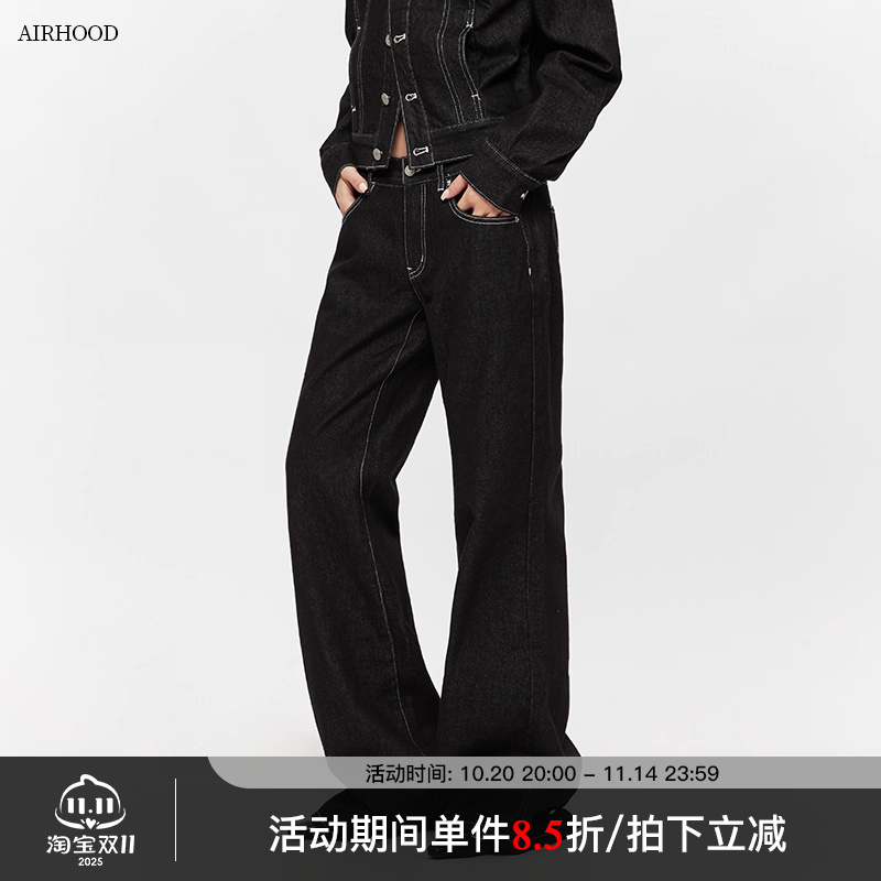 AIRHOOD 美式复古水洗原色牛仔裤女春秋季低腰修身显瘦直筒长裤子