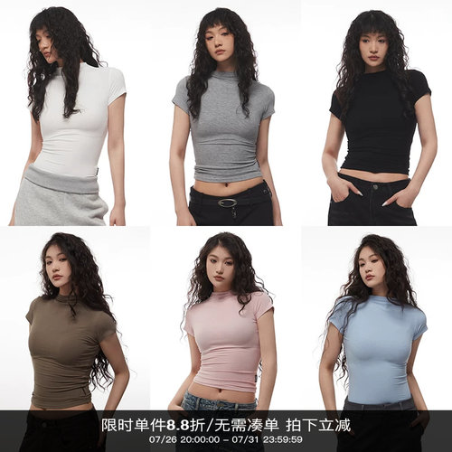 短款紧身小高领修身显瘦上衣