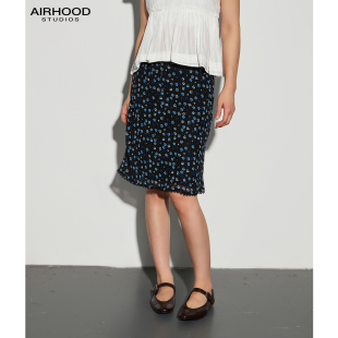 AIRHOOD 复古碎花蕾丝半身裙女高腰显瘦包臀短裙小个子百搭中长群