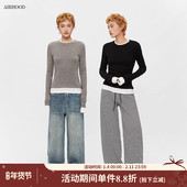 T恤女修身 AIRHOOD 2025秋冬假两件复古撞色长袖 内搭打底辣妹上衣