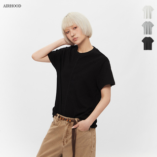 显瘦宽松圆领百搭上衣简约ins AIRHOOD 美式 拼接正肩短袖 t恤女夏季