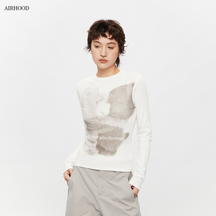 内搭打底衫 AIRHOOD 辣妹上衣 修身 T恤女秋季 小熊美式 复古正肩长袖