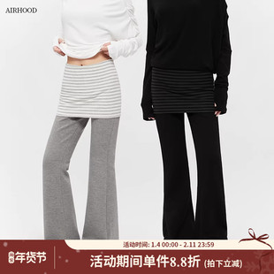 AIRHOOD 秋冬运动瑜伽屁帘休闲裤女修身假两件加绒加厚微喇叭裤子