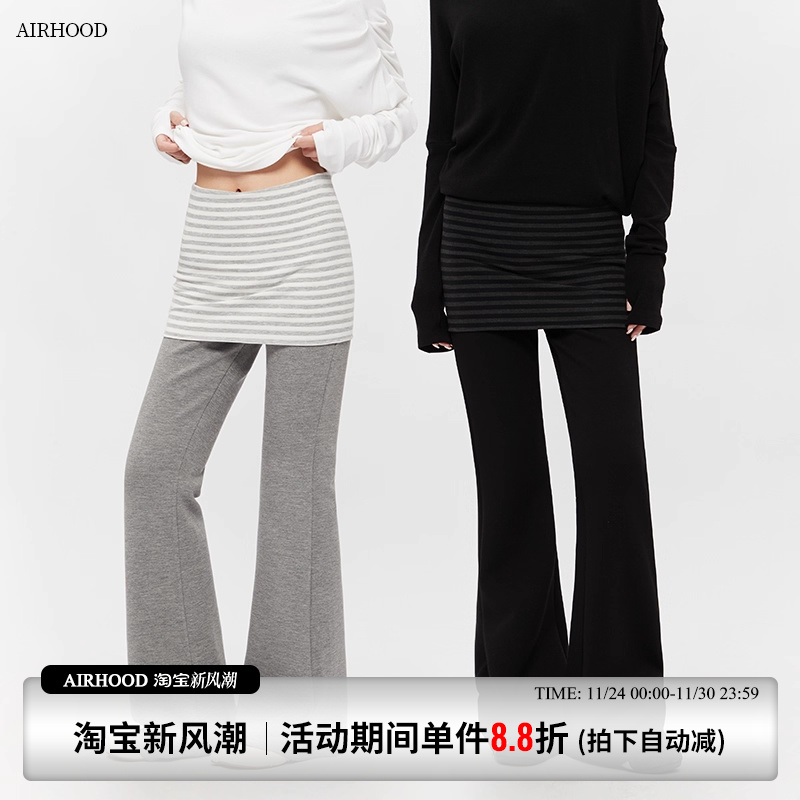 AIRHOOD 秋冬运动瑜伽屁帘休闲裤女修身假两件加绒加厚微喇叭裤子