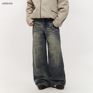 vibe高街情侣长裤 女宽松阔腿美式 2025复古水洗直筒牛仔裤 AIRHOOD