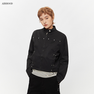 夹克女黑色ins百搭拉链正肩开衫 复古立领短款 外套 美式 AIRHOOD秋季