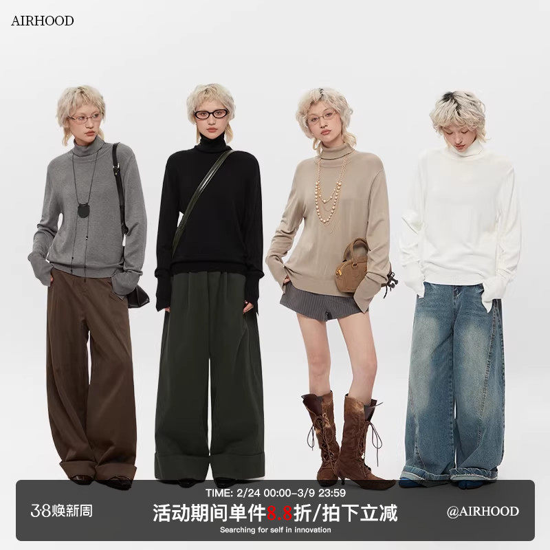 AIRHOOD 2025半高领短款毛衣女秋冬季修身保暖内搭打底纯色针织衫