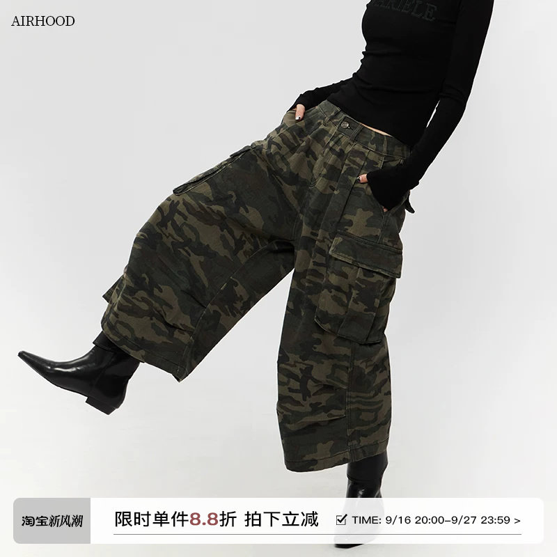 AIRHOOD 2025复古工装宽松迷彩七分裤美式潮牌男女8分休闲阔腿裤										