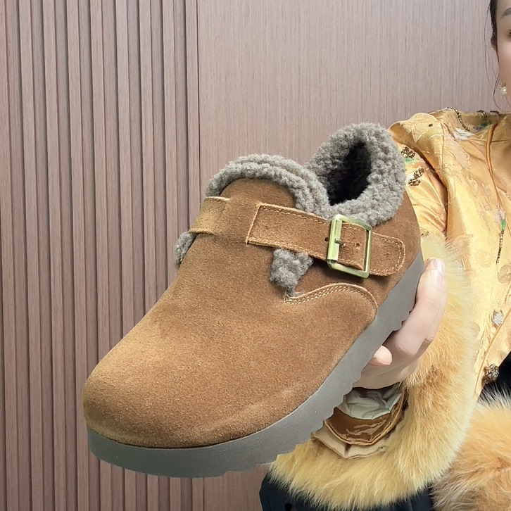10.29勃肯鞋牛皮反绒女加绒单鞋毛毛鞋女秋冬套脚休闲鞋#63-190M