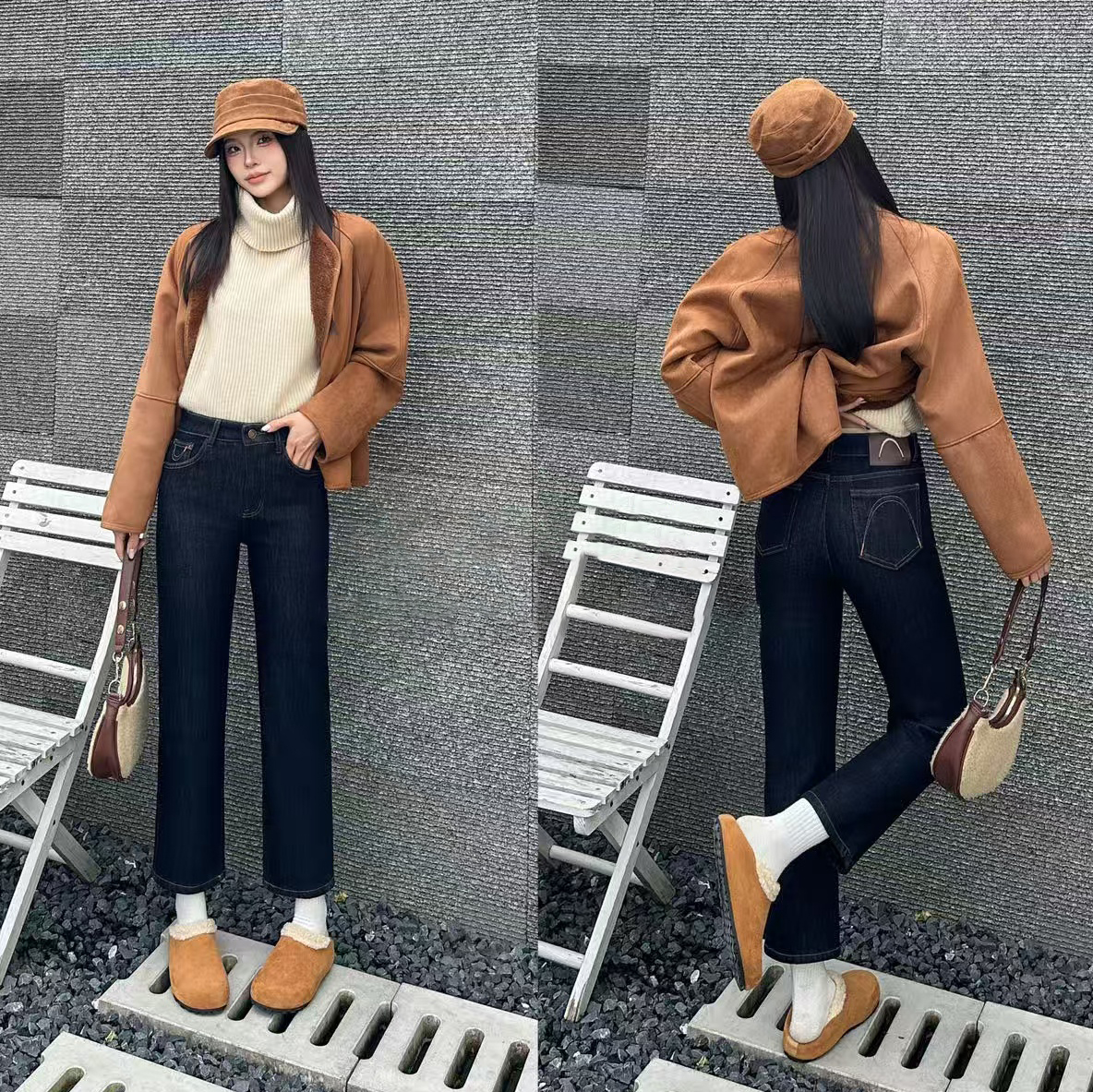 蓝金牛仔不褪色！加密绒笑脸刺绣烟管裤牛仔裤#2795-2