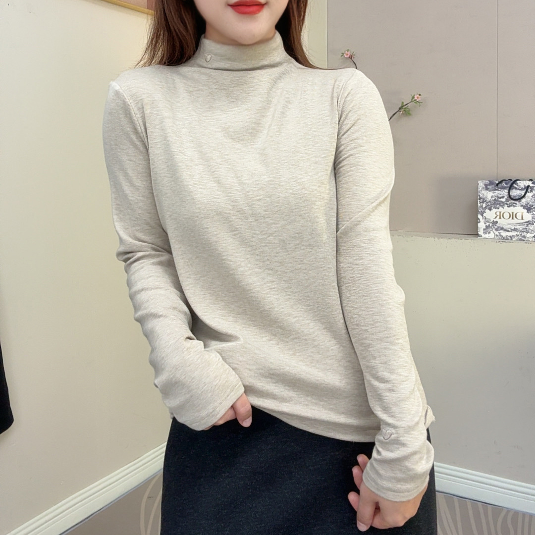 刺绣小爱心女士半高领德绒打底衫#25F0131