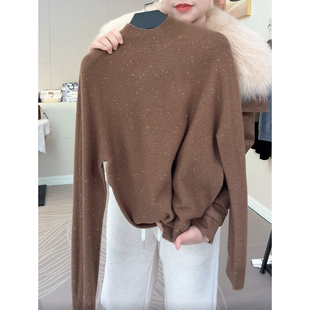 多色可选 圆领毛衣内搭打底 无缝双线金豆豆星空纱线女士羊毛衫