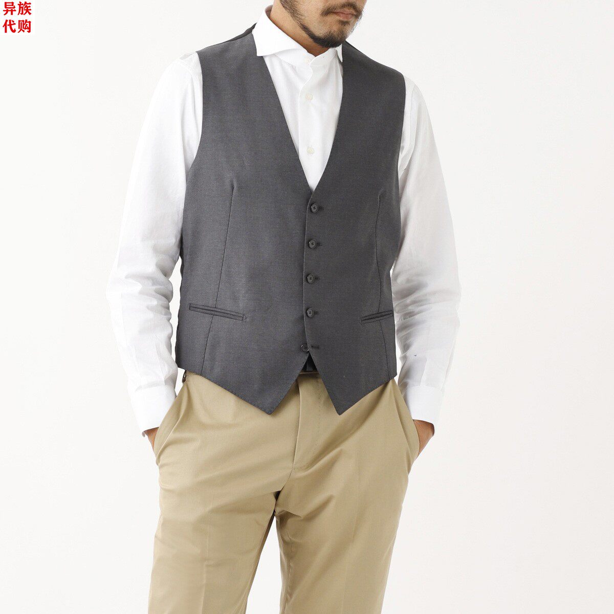 异族日本代购 意大利 TAGLIATORE 2023夏男单排扣V领羊毛马甲背心