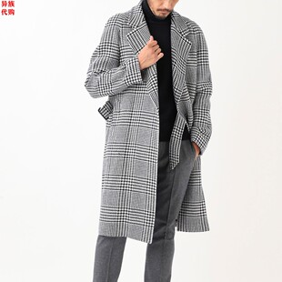 异族日本代购 意大利TAGLIATORE 2022冬男士千鸟格长款羊毛呢大衣