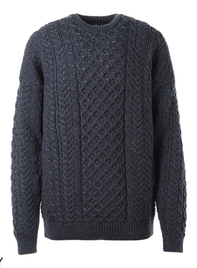 异族日本代购 aran WOOLLEN MILLS 2022秋男美利奴羊毛圆领针织衫