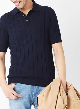 异族日本代购 意大利 GALLIA 2025春男全棉短袖针织衫POLO领毛衣