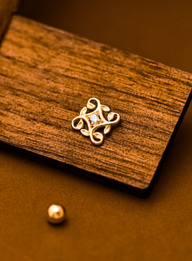 韩国时尚10K黄金耳钉女 几何方形螺纹螺丝耳饰通体K金养耳洞单只