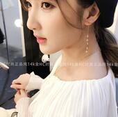 时尚 锆石水滴长耳饰梦幻甜美单只 10K黄金耳线 高级感正品 韩国14K