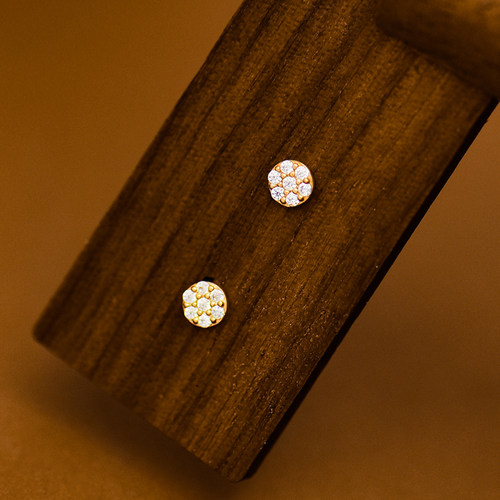 耳钉正品14k10k圆形镶锆石女单