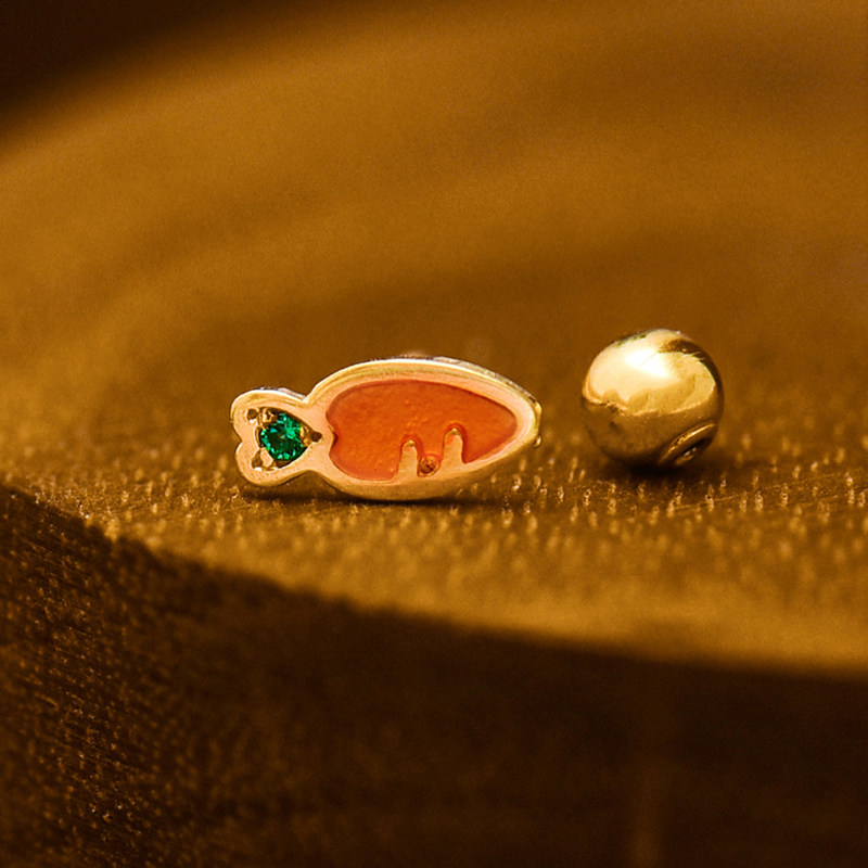 韩国时尚14K黄金耳钉女 胡萝卜螺纹螺丝耳饰通体K金养耳洞单只,珠宝/钻石/翡翠,耳饰,淘宝优惠券,粉丝福利购,淘宝优惠卷