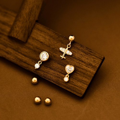 innore10k金镶钻飞机螺纹耳钉