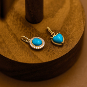 韩国时尚 14k黄金吊坠女 高级感绿松石镶钻爱心小清新项链锁骨链坠