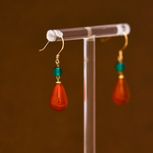 韩国时尚 10K黄金耳钉女 气质百搭通勤红玛瑙水滴挂坠彩金耳钩潮