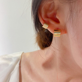 韩国流行10K 14K黄金耳环女 超闪光面磨砂拼接素金耳骨耳扣潮礼物