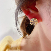 个性 韩国流行10K黄金耳环女 时尚 菱形波浪素圈圆形耳饰耳扣潮礼物