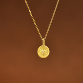 韩国时尚 14k黄金吊坠 精致百搭素金圆牌金币太阳花项链锁骨链坠