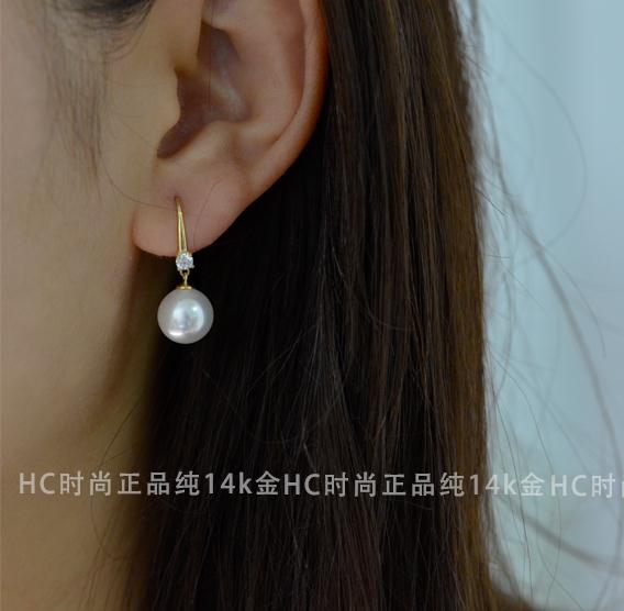 耳钩韩国正品14k10k大珍珠一对