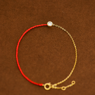 本命年韩国14K黄金手链女 闪亮锆石半红绳送女友幸运手链学生礼物