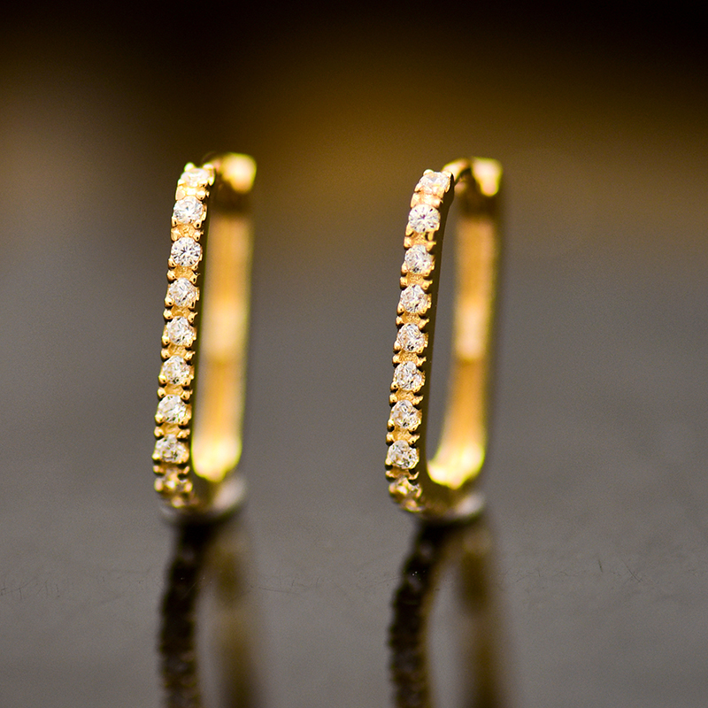 韩国正品10K 14K黄金耳环女 气质新款潮闪亮锆石细款彩金耳扣女