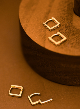 高级日韩流行14K 10K黄金耳环耳圈耳骨环 简单切面光面方形耳扣气