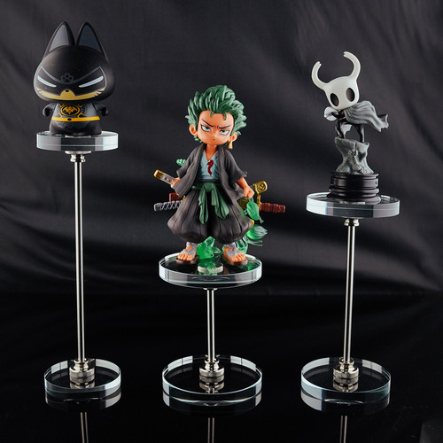 圆形水晶玻璃不锈钢手办支架底座首饰化妆品盲盒香水展示架抬高垫