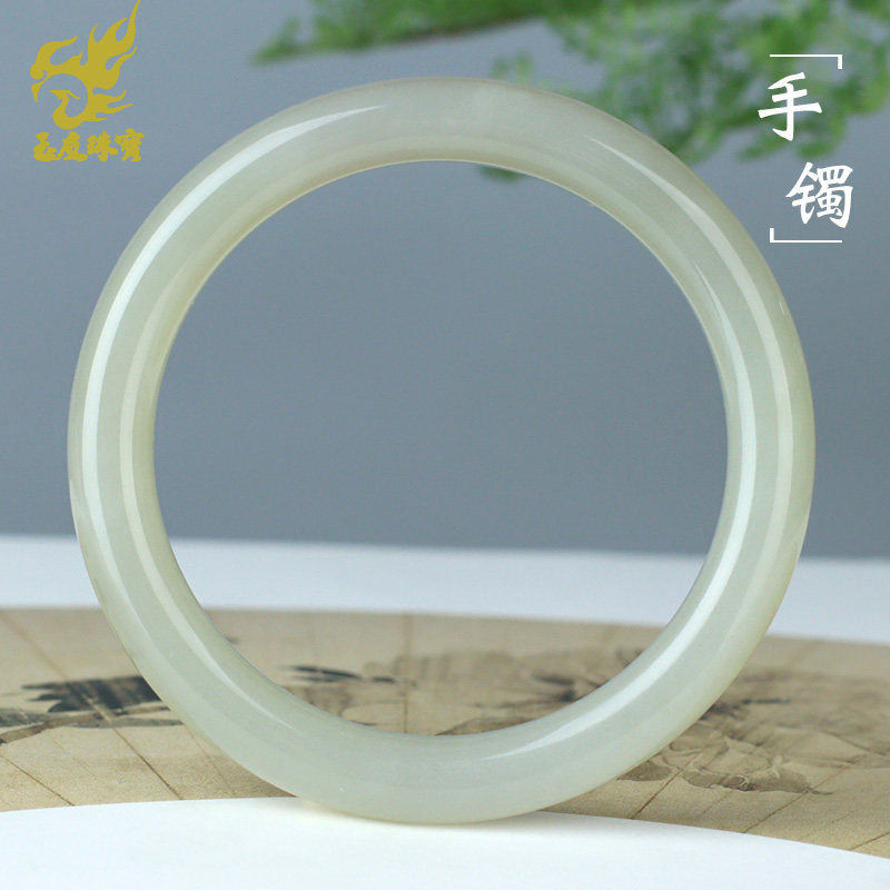 和田玉手镯女款玉镯子青白