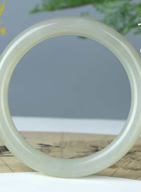 和田玉手镯女款玉镯子青白