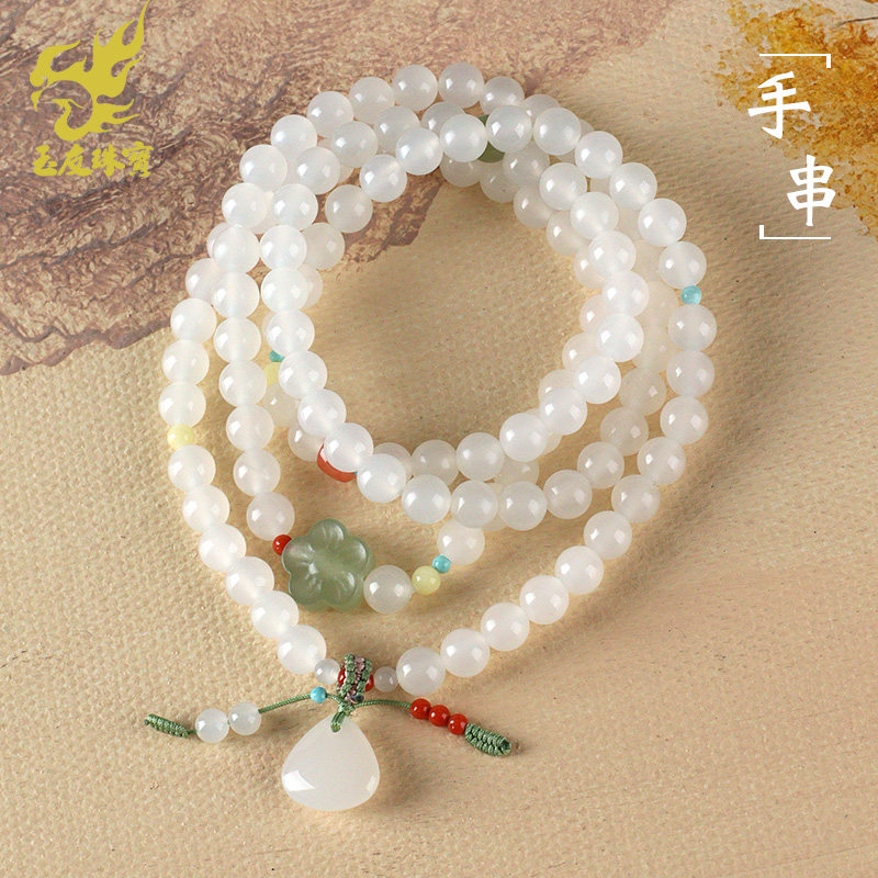 和田玉圆珠手链女款白玉多圈