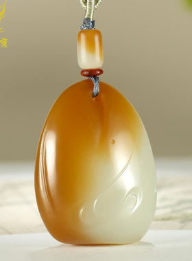 玉友和田玉随形吊坠男款玉坠糖青白玉随缘随心风生水起玉挂件SZY