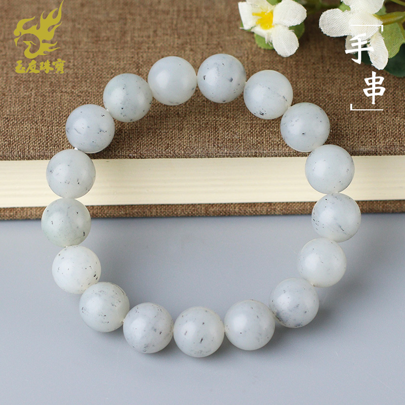 玉友和田玉点墨青花手串单颗12mm