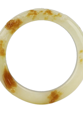 玉友和田玉喜鹊梅花玉石手镯孤品