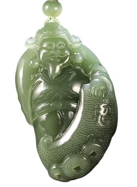 玉友和田玉冰种油青财神手把件