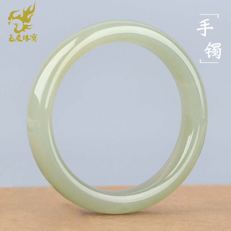 玉友和田玉晴水手镯女款冰底玉石青白玉少女细条圆条扁圆条玉镯子