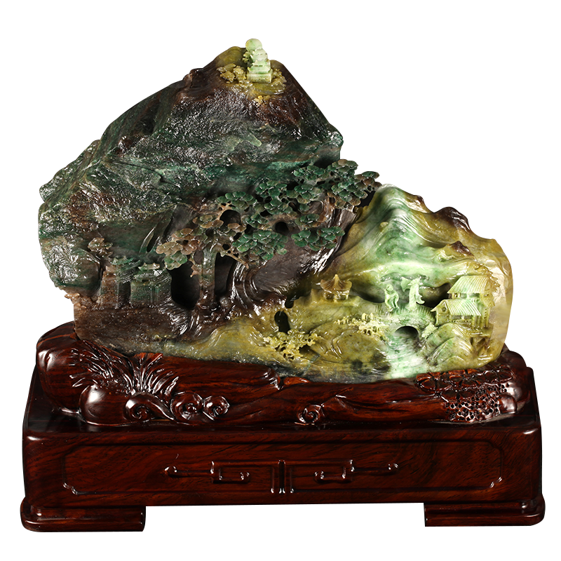 玉友独山玉天蓝绿白酱紫山水摆件