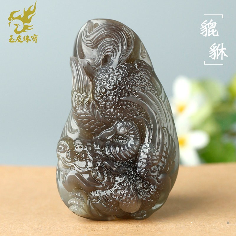 和田玉貔貅手把件男款冰烟