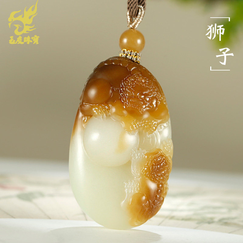 玉友和田玉狮子吊坠男款玉坠糖青白玉双狮少师太师玉佩玉石挂件