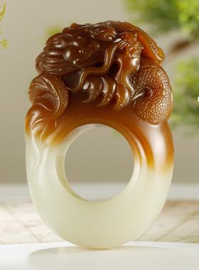 和田玉生肖龙扳指男款糖青白