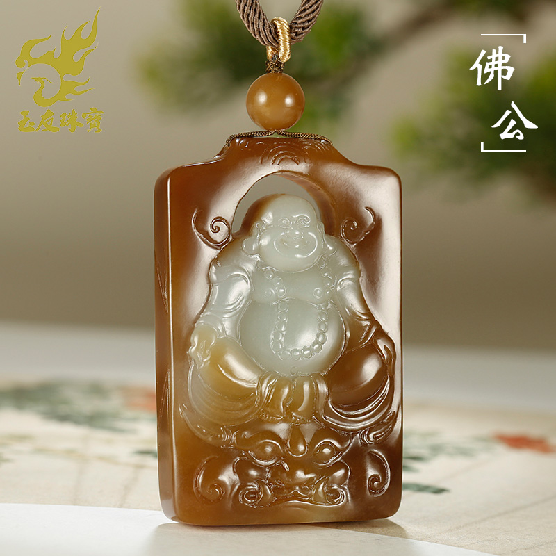 和田玉佛公吊坠女款玉坠红糖